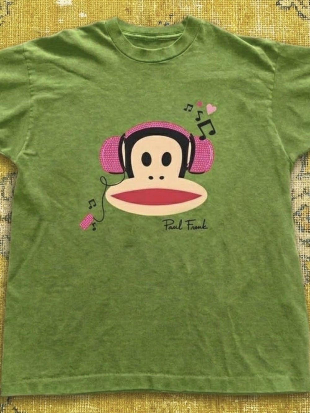 Paul Frank Pink and Black Headphones Graphic Tee on Green